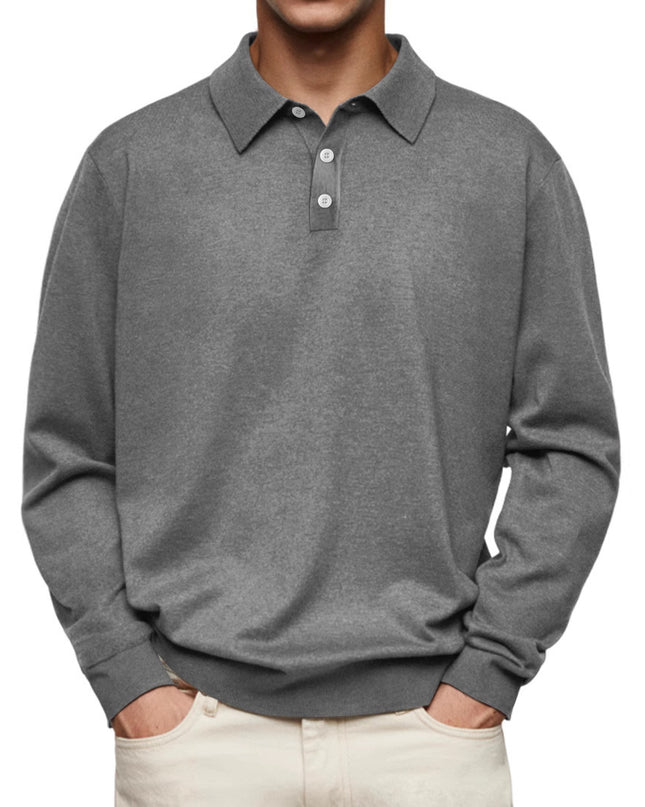 Long Sleeve V-neck Buttons Men's Casual Jacket Polo Shirt