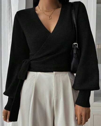 Autumn And Winter Irregular Lace-up Elegant Wool Short Clothes Top