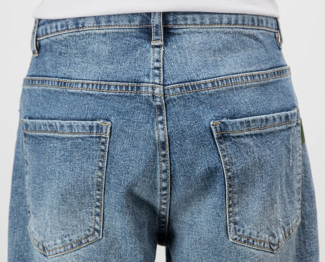 Men’s Light Blue Straight Jeans – Loose Fit, Ripped or Non-Ripped, Cotton Comfort