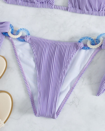 Side Tie Jewelry Solid Halter Beach Bikini