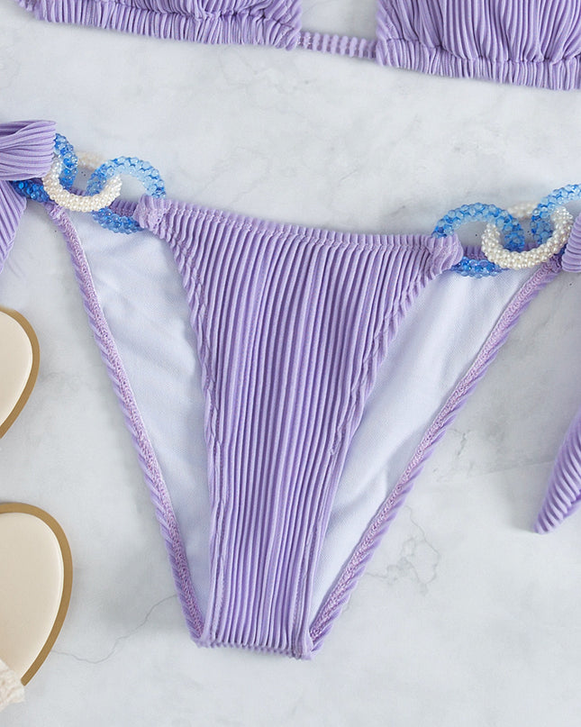 Side Tie Jewelry Solid Halter Beach Bikini