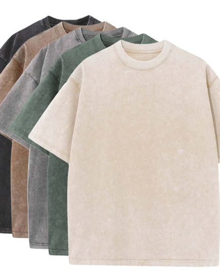 Pure Cotton Distressed T-shirt Retro Round Neck Short Sleeves