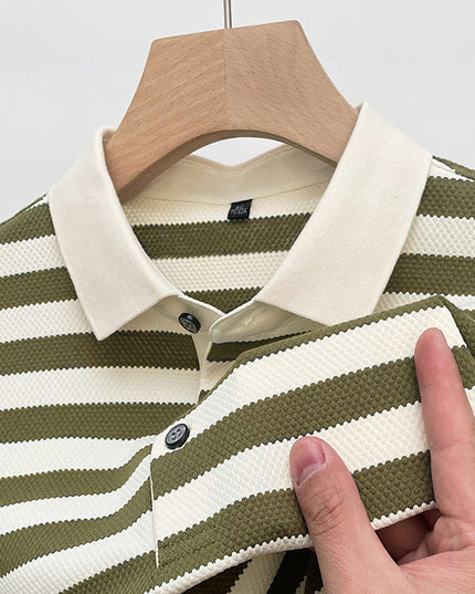 Pineapple Texture Striped Short Sleeve Cotton T-shirt Trendy Youth Half Casual Top Polo Shirt
