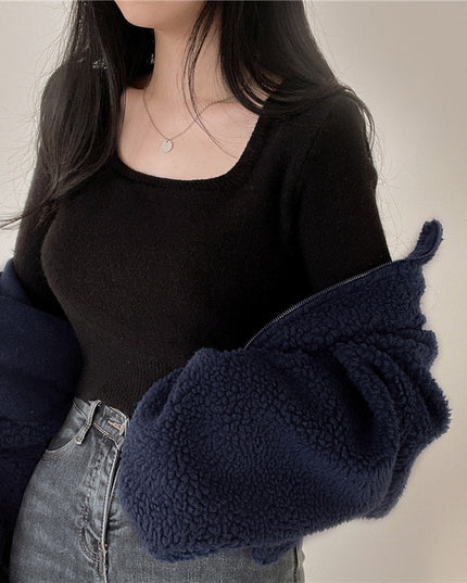 Stand-up Collar Thermal Faux Lamb Fur Coat Women's Autumn And Winter New Loose Temperament Zip Cardigan Tops