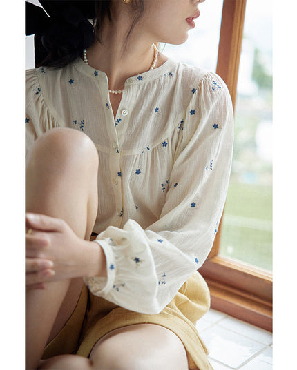 Women's Niche Loose Embroidered Floral Shirt