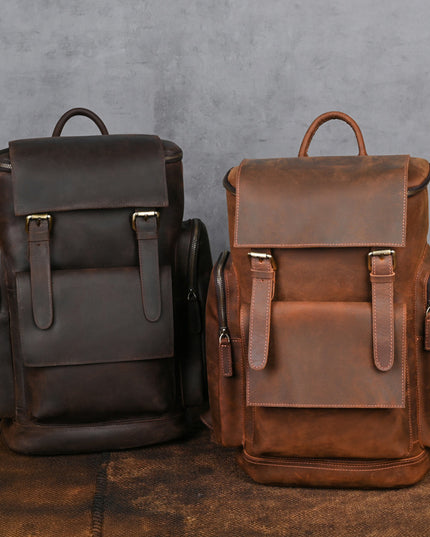 Crazy Horse Leather Men's Leather Backpack First Layer Cowhide