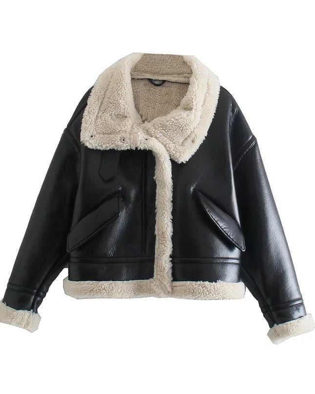Trendy Biker Fleece Padded Faux Leather Jacket