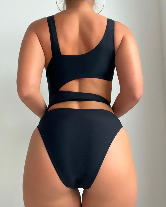 2024 New Solid Color Hollow High Cut Sexy Siamese Swimsuit