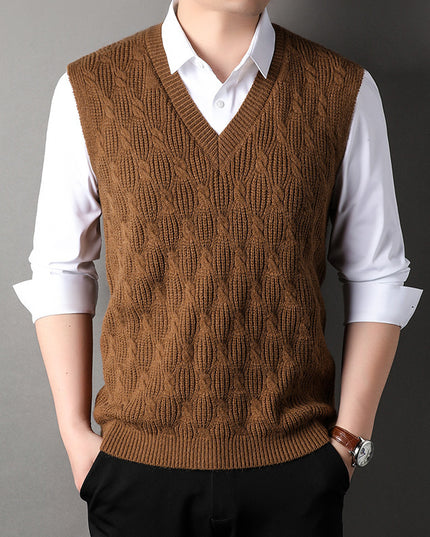 Woolen Vest Men's Twisted Loose Middle-aged Knitted Dad Vest Base Sleeveless Shirt Wholesale
