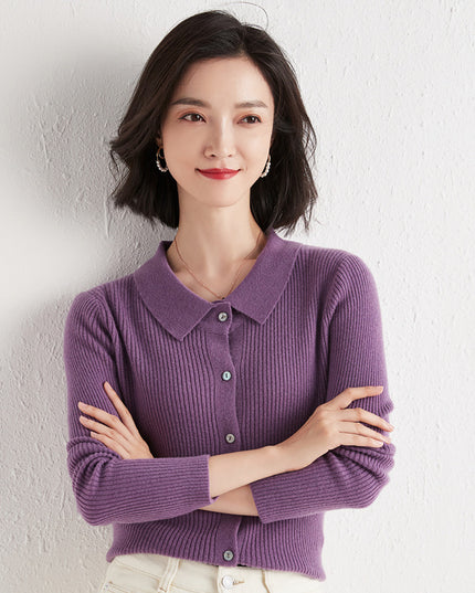 Polo Collar Slim Fit Slimming Long Sleeves Top Breasted Cardigan