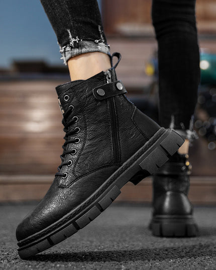 Wear-resistant High-top Zipper Casual Leather Shoes
