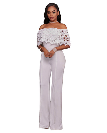 Sexy Tight One-neck Water-soluble Embroidered Jumpsuit
