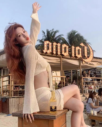 Long-sleeved Knitted Swimsuit Sexy Pure Desire Style Small Chest Push Up Holiday