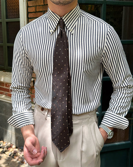 Men's Seersucker Breathable Stripes Long-sleeved Shirt
