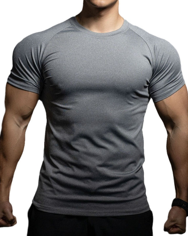 Men's Sports Casual Workout Stretch Quick-drying Solid Color Short Sleeve T-shirt