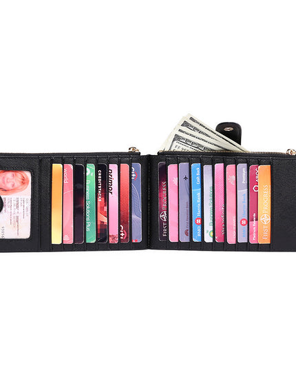 Ladies Multifunctional Card Holder Anti-theft Brush Two-way Folding PU Cross Pattern With Zipper