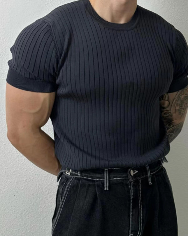 Solid Color Printing Knitted Half Sleeve Top