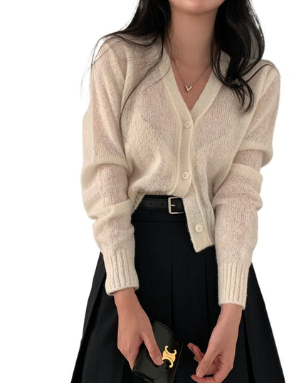 Simple All-match V-neck Single Breasted Sweater Coat