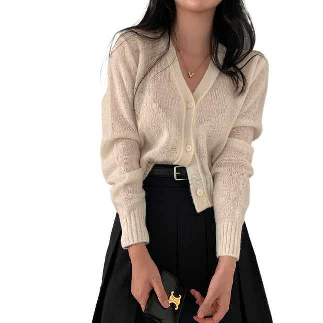 Simple All-match V-neck Single Breasted Sweater Coat