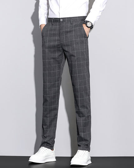 Casual Pants Men's Simple Plaid Slim Fit Straight-leg Trousers