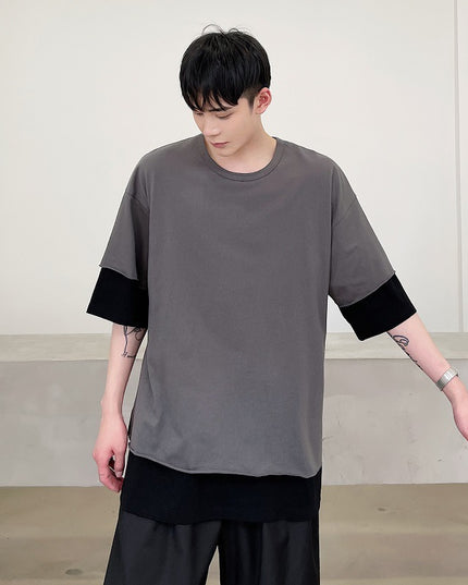 Fake Two Pieces Men's Original Retro Loose Round Neck Short Sleeves