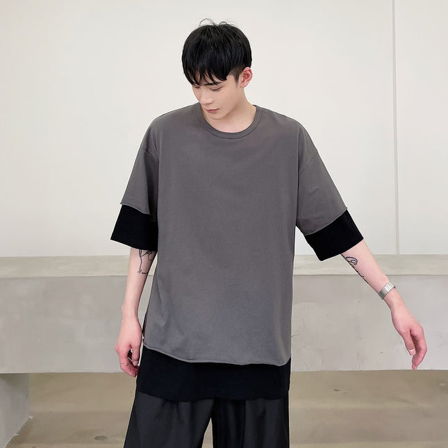 Fake Two Pieces Men's Original Retro Loose Round Neck Short Sleeves