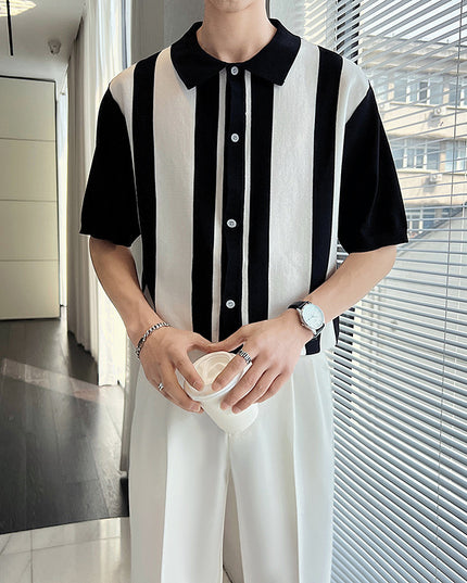 Men's Striped Color Blocking POLO Sweater