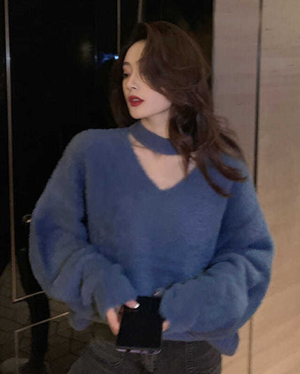 Autumn Winter Red Sweater For Women Loose Outer Wear