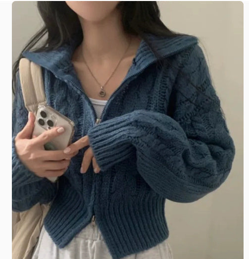 Early Sweater Coat Slim Fit Slimming V-neck Long Sleeve Top