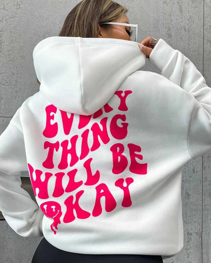 Every Thing Will Be Okay Creative Letter Hoody Female Casual Pocket Hoodie Fashion Loose Clothes Warm Comfortable Pullover