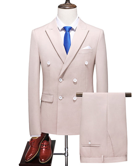 Men's Double Breasted Solid Color Coat Trousers Suit