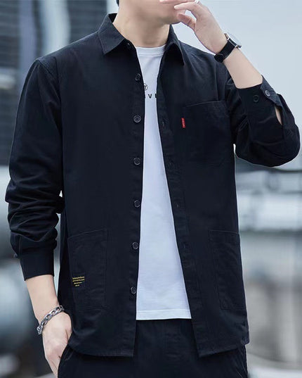 Casual Lapel Long Sleeve Shirt With Pockets Spring And Autumn Jacket Shirt Men's Tops