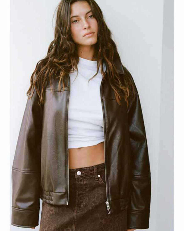 Women's Loose Lapels Leather Coat