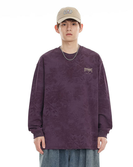 Heavy Long-sleeved T-shirt Retro Loose Tie-dye Printed Bottoming Shirt