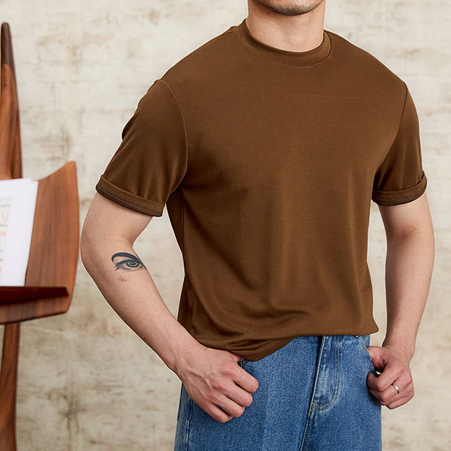 Summer Skin-friendly Soft Glutinous Draping Short Sleeve Round Neck T-shirt Casual Stretch Men