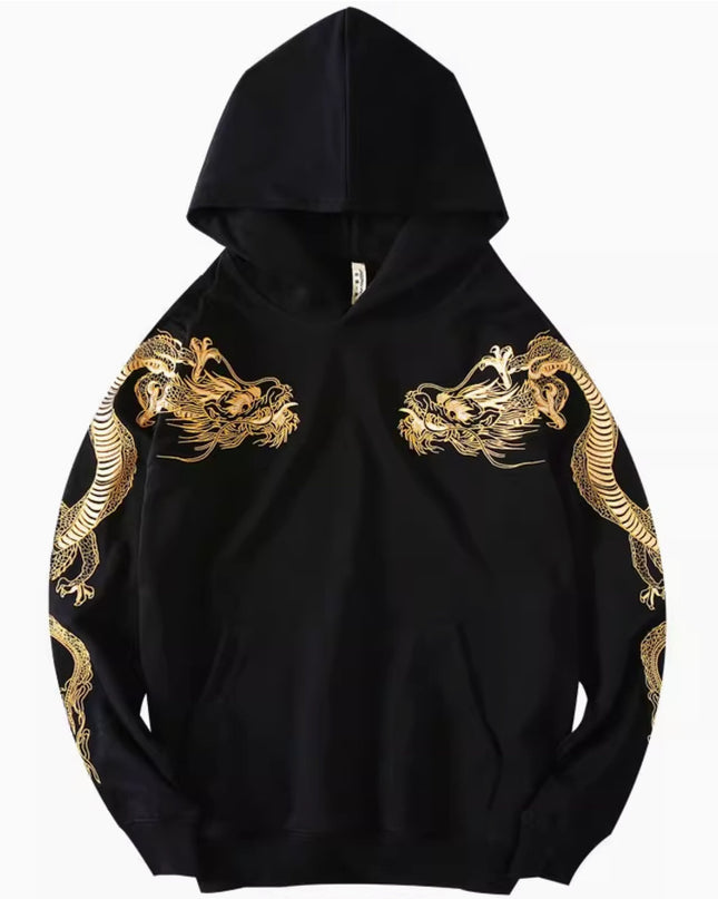 Autumn Winter High-end Hoodie Men's Pure Cotton Golden Dragon Embroidery Loose Hooded Trend Coat
