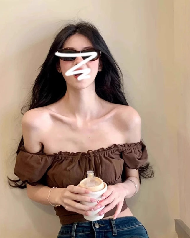 Short Hot Girl Puff Sleeve Unique Small Top