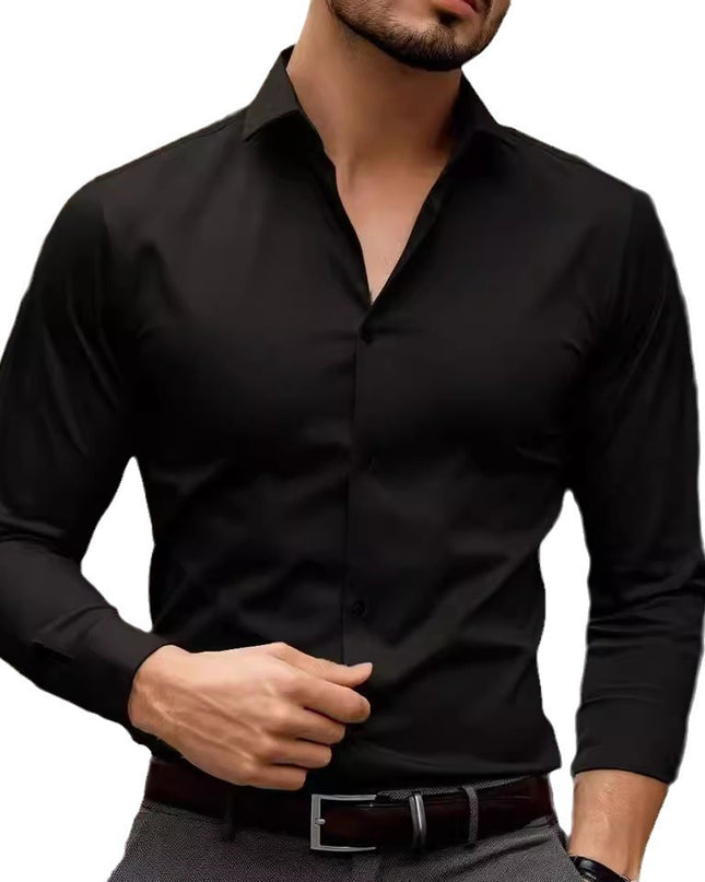Business Lapel Shirt Solid Color Long Sleeve Casual