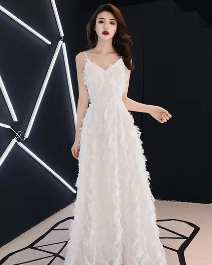 Evening Dress Female White Suspenders Birthday Party