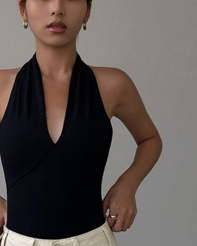 Advanced Sense Black V-neck Halterneck Vest