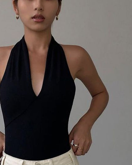 Advanced Sense Black V-neck Halterneck Vest