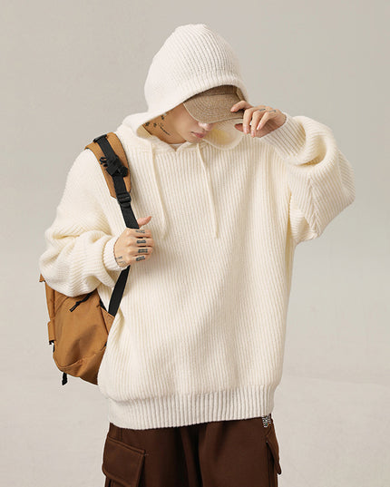 Japanese Loose Solid Color Hooded Sweater Idle Style Adjustable