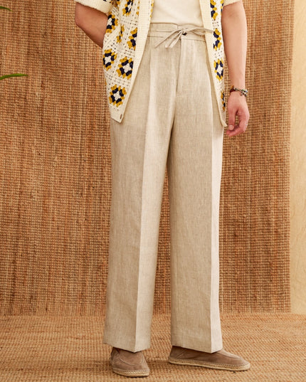 Linen Loose High Waist Lace Trousers With An Elasticated Waist Casual Pants
