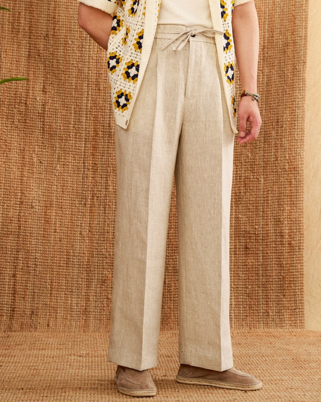 Linen Loose High Waist Lace Trousers With An Elasticated Waist Casual Pants