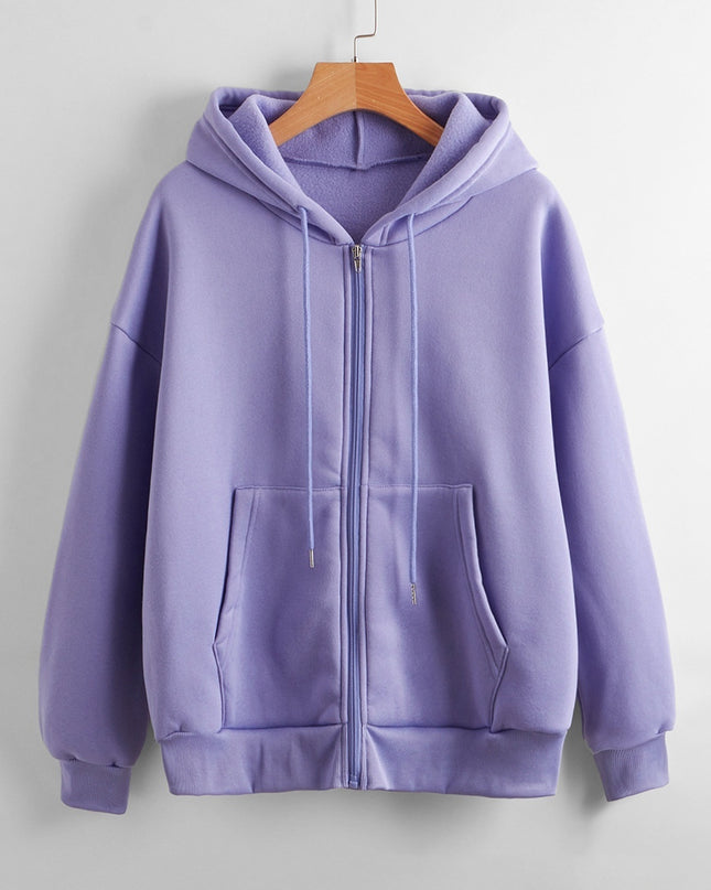 Sweater Women's Hooded Solid Color Zipper Loose Padded Coat
