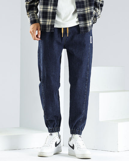 Elastic Waist Jeans Men's Autumn And Winter Loose Plus Size Casual Elastic Ankle-tied Harem Pants