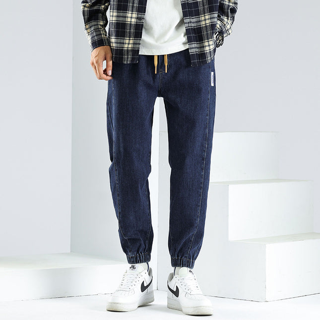 Elastic Waist Jeans Men's Autumn And Winter Loose Plus Size Casual Elastic Ankle-tied Harem Pants