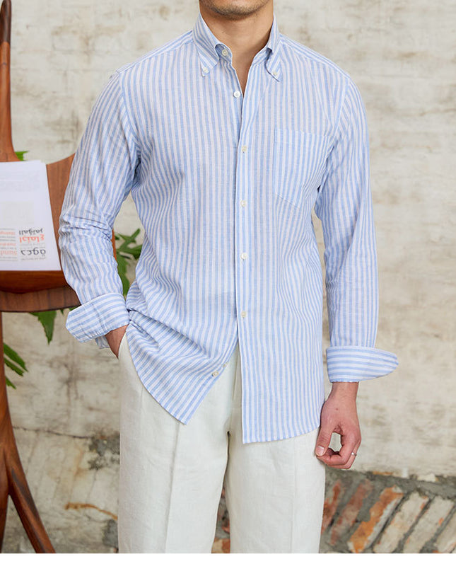 Petty Bourgeoisie Striped Gentry Dress Cotton Linen Long Sleeved Shirt