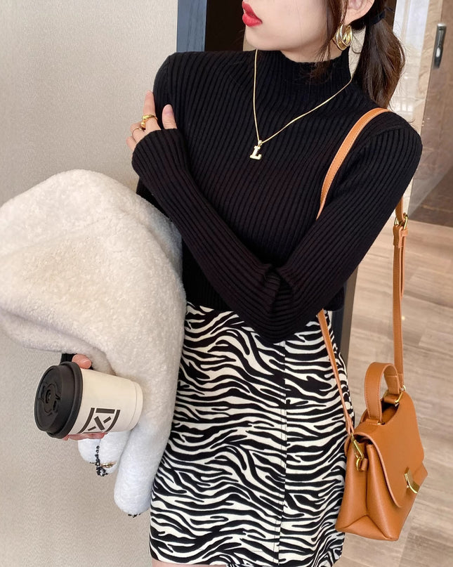 Half Turtleneck Knitted Sweater Women's Bottoming Shirt Women's Autumn And Winter