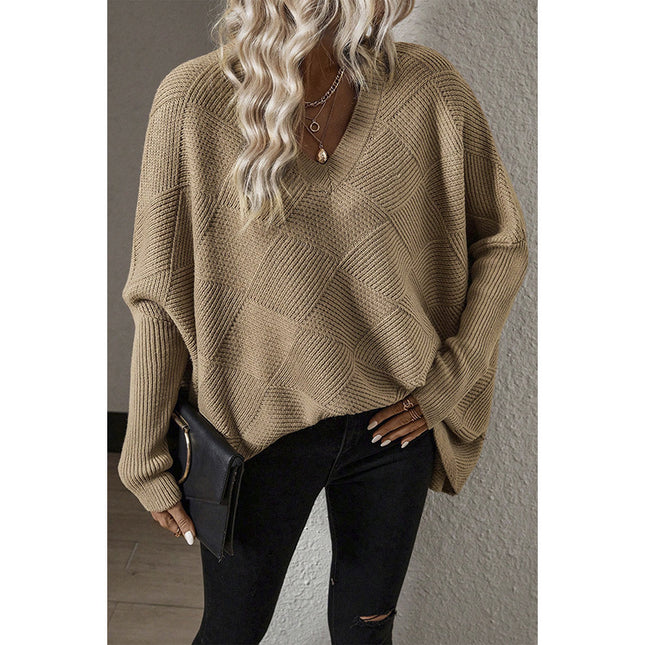 European And American Loose Oversize Knitted Textured Sweater For Women